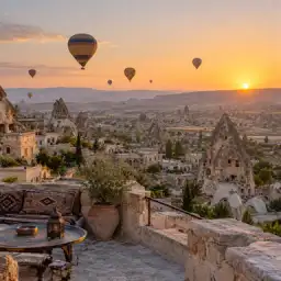 Gün doğumunda Kapadokya ve sıcak hava balonları